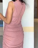 High-Neck Ruched Bodycon Mini Dress