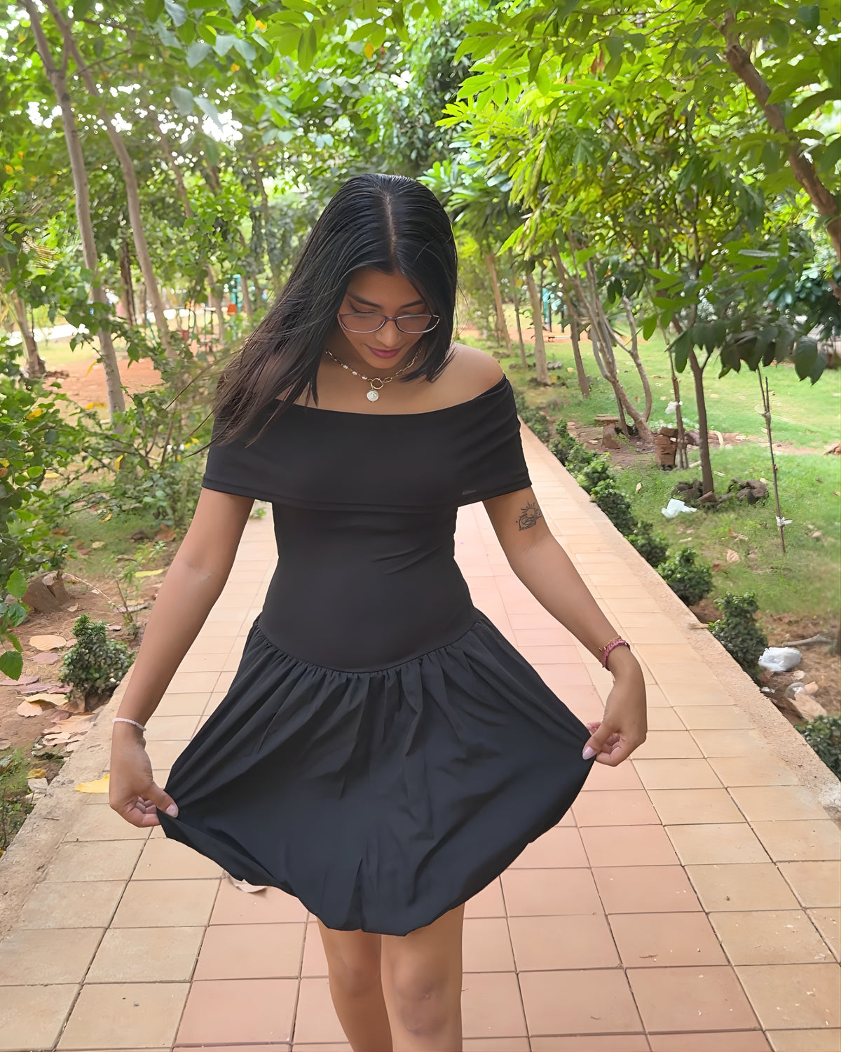 Off-Shoulder Bubble Mini Dress