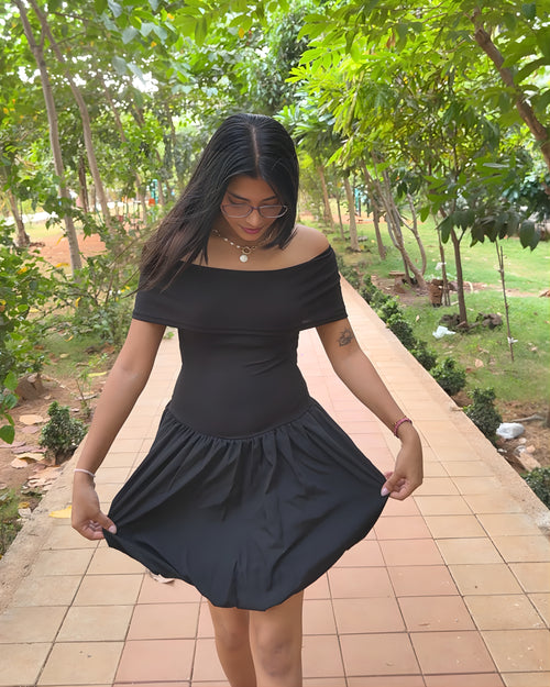 Off-Shoulder Bubble Mini Dress