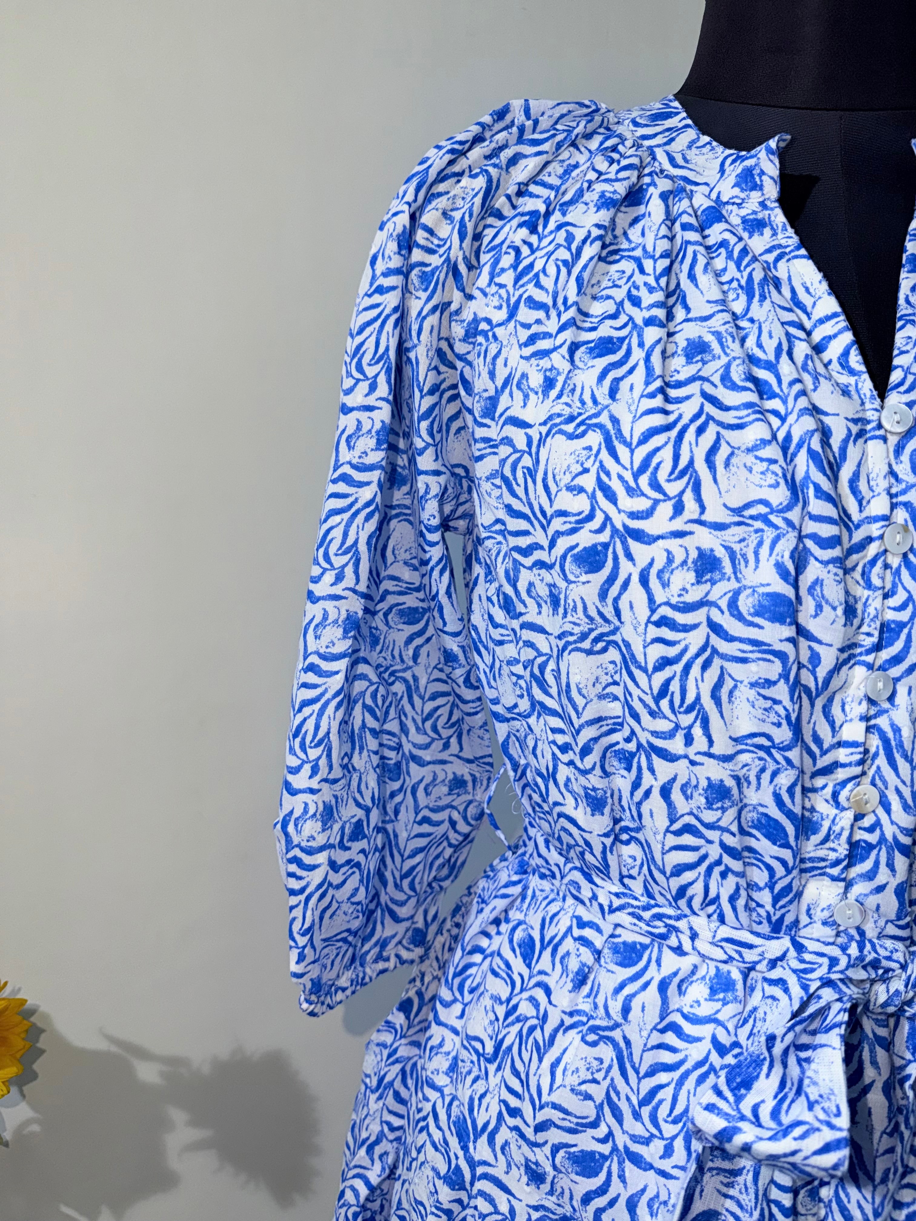 Azure Bloom Button-Down Dress