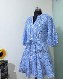 Azure Bloom Button-Down Dress