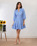 Azure Bloom Button-Down Dress