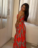 One-Shoulder Printed Pleated Maxi Dress