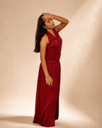 Ruched Halter Slit Maxi Dress