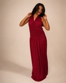 Ruched Halter Slit Maxi Dress