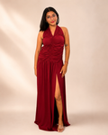 Ruched Halter Slit Maxi Dress