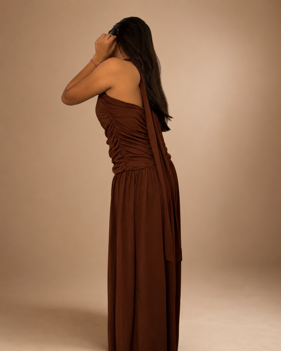 Ruched Halter Slit Maxi Dress