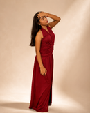 Ruched Halter Slit Maxi Dress