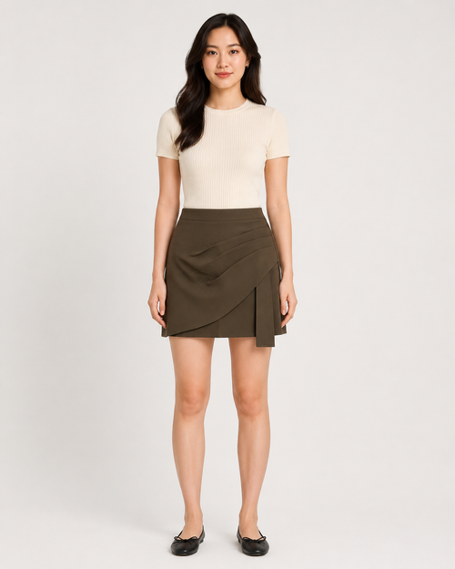 Pleated Wrap Mini Skirt