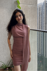 High-Neck Ruched Bodycon Mini Dress