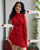 High-Neck Ruched Bodycon Mini Dress