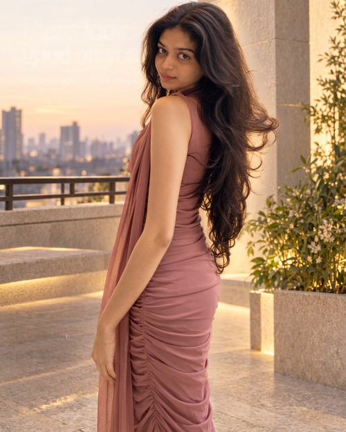 High-Neck Ruched Bodycon Mini Dress