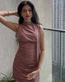 High-Neck Ruched Bodycon Mini Dress