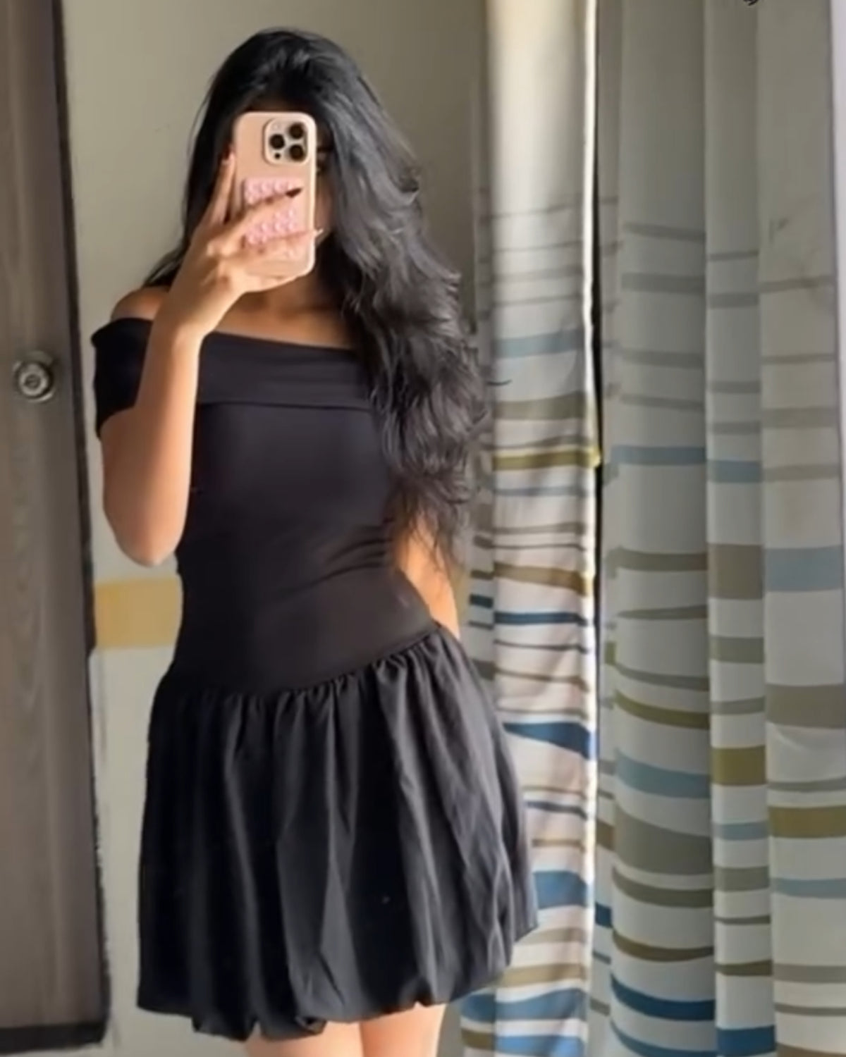 Off-Shoulder Bubble Mini Dress