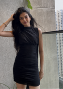 High-Neck Ruched Bodycon Mini Dress