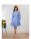Azure Bloom Button-Down Dress