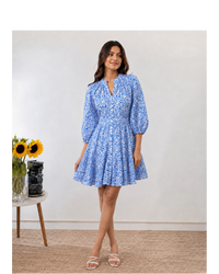 Azure Bloom Button-Down Dress