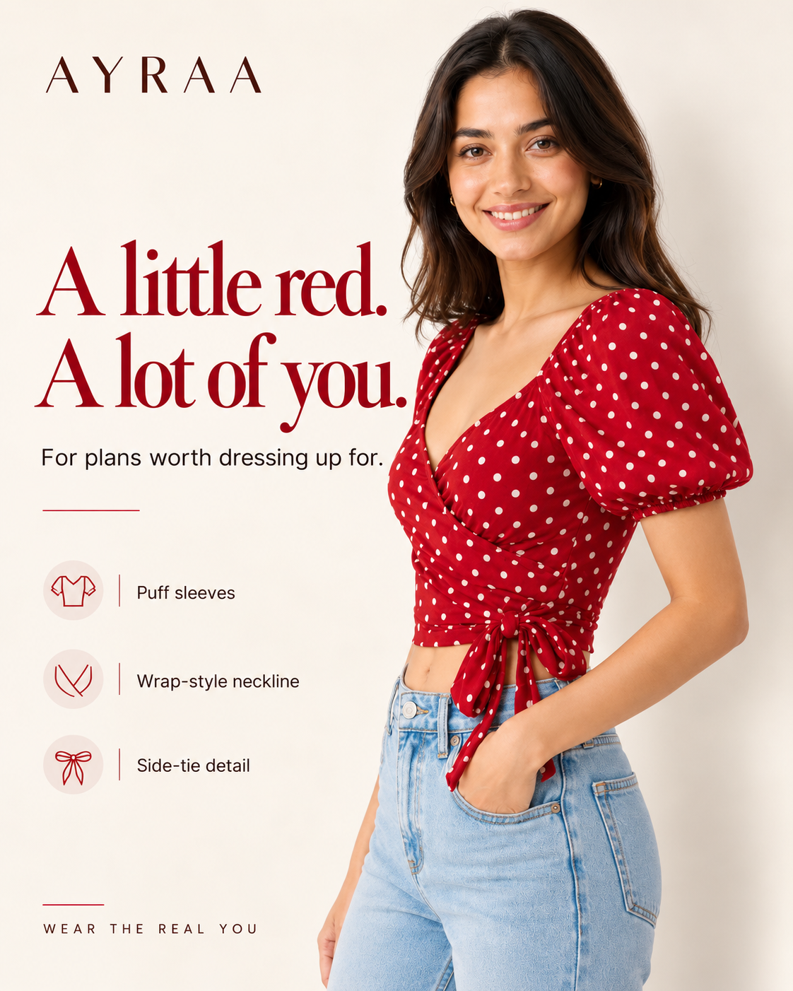 Polka Dot Wrap-Tie Crop Top
