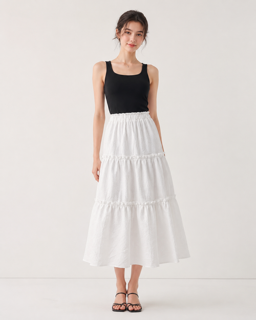 Ivory Tiered Maxi Skirt