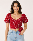 Polka Dot Wrap-Tie Crop Top
