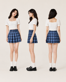 Blue Plaid Pleated Mini Skirt