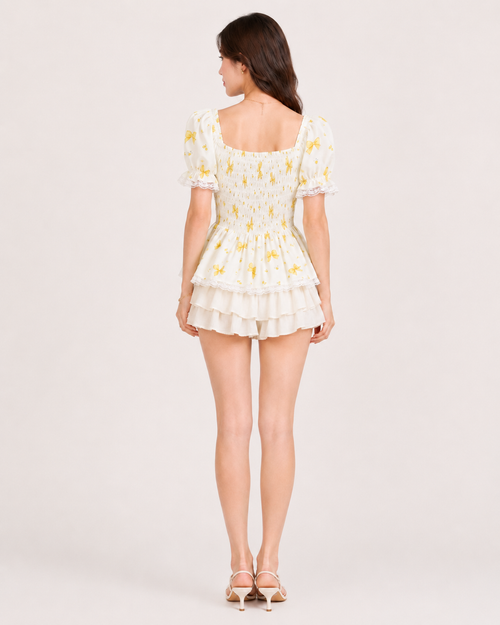 Bow Smocked Peplum Top