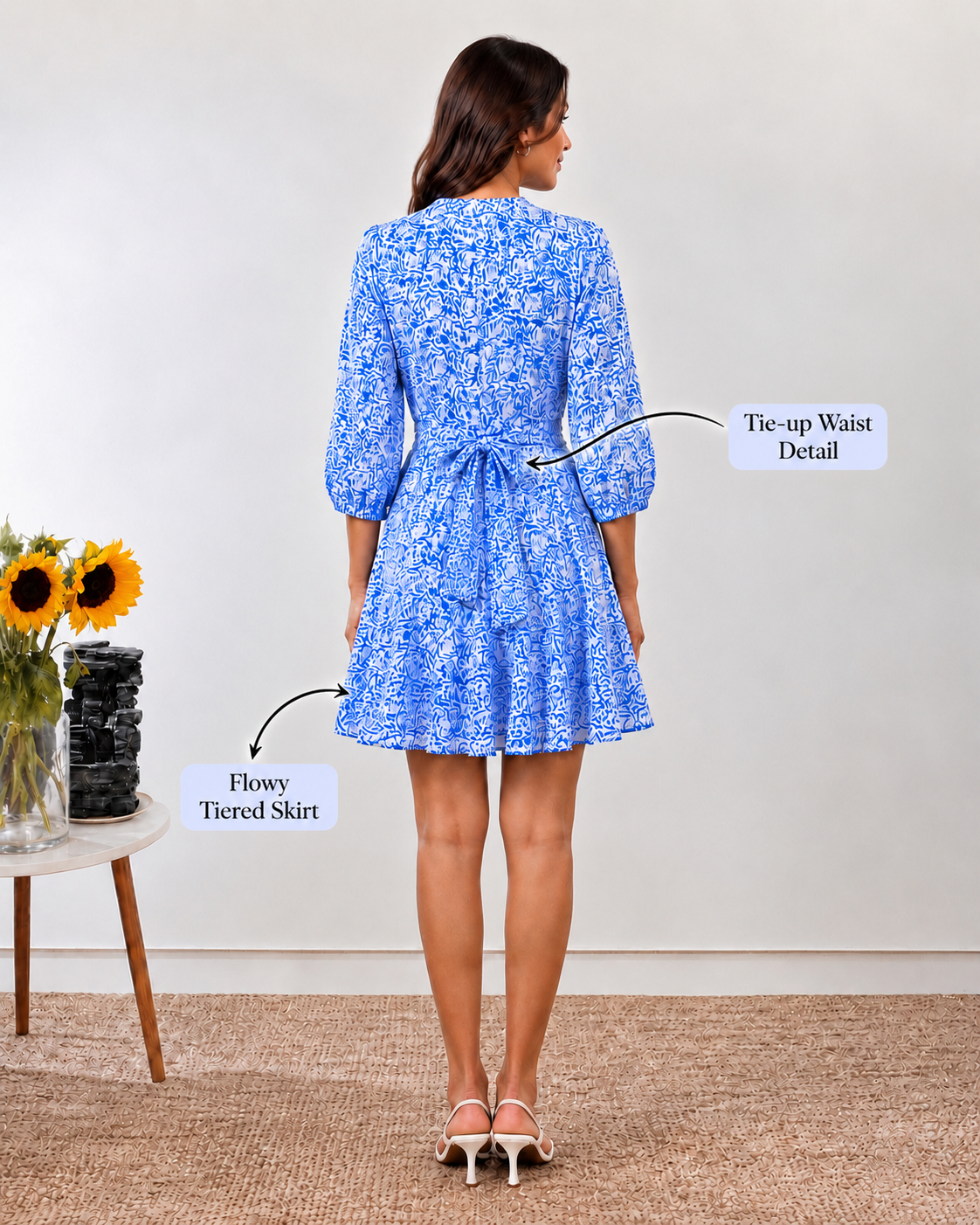 Azure Bloom Button-Down Dress