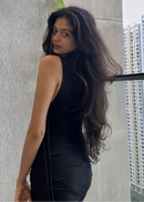 High-Neck Ruched Bodycon Mini Dress