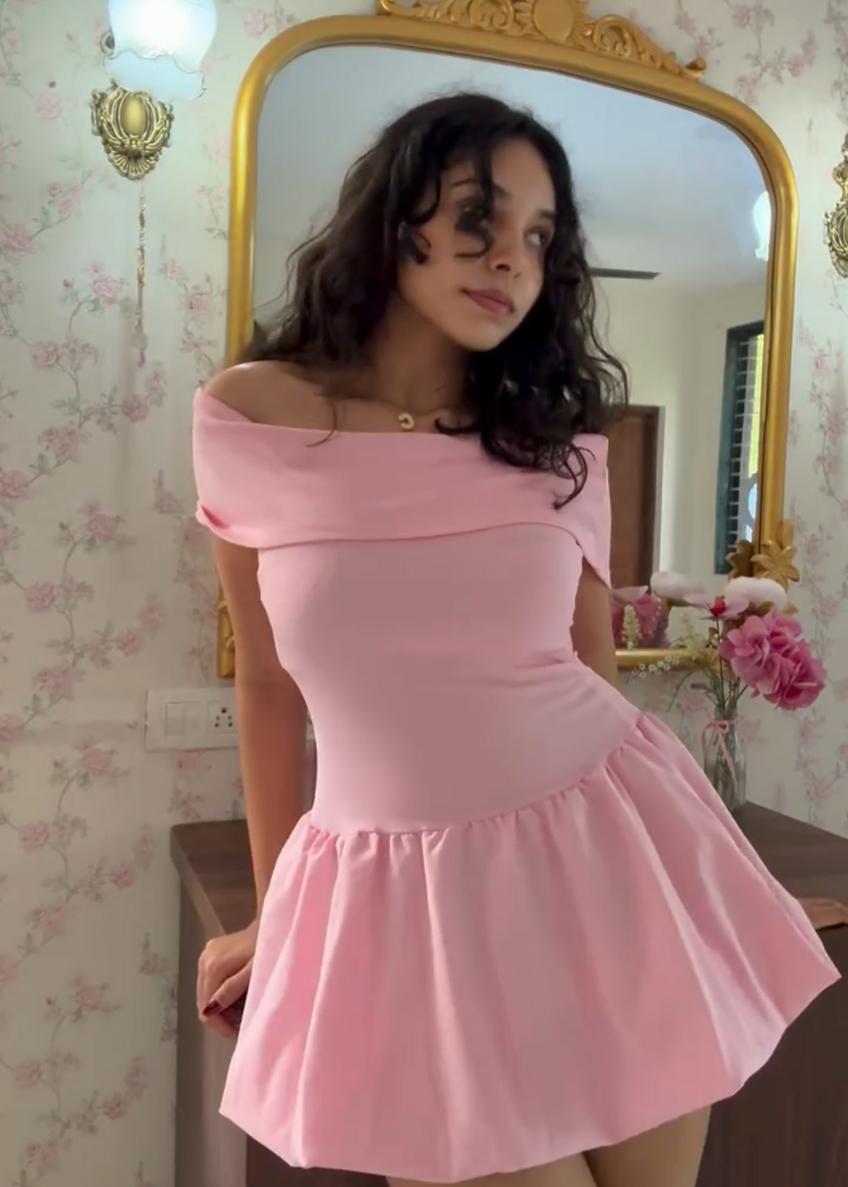 Off-Shoulder Bubble Mini Dress