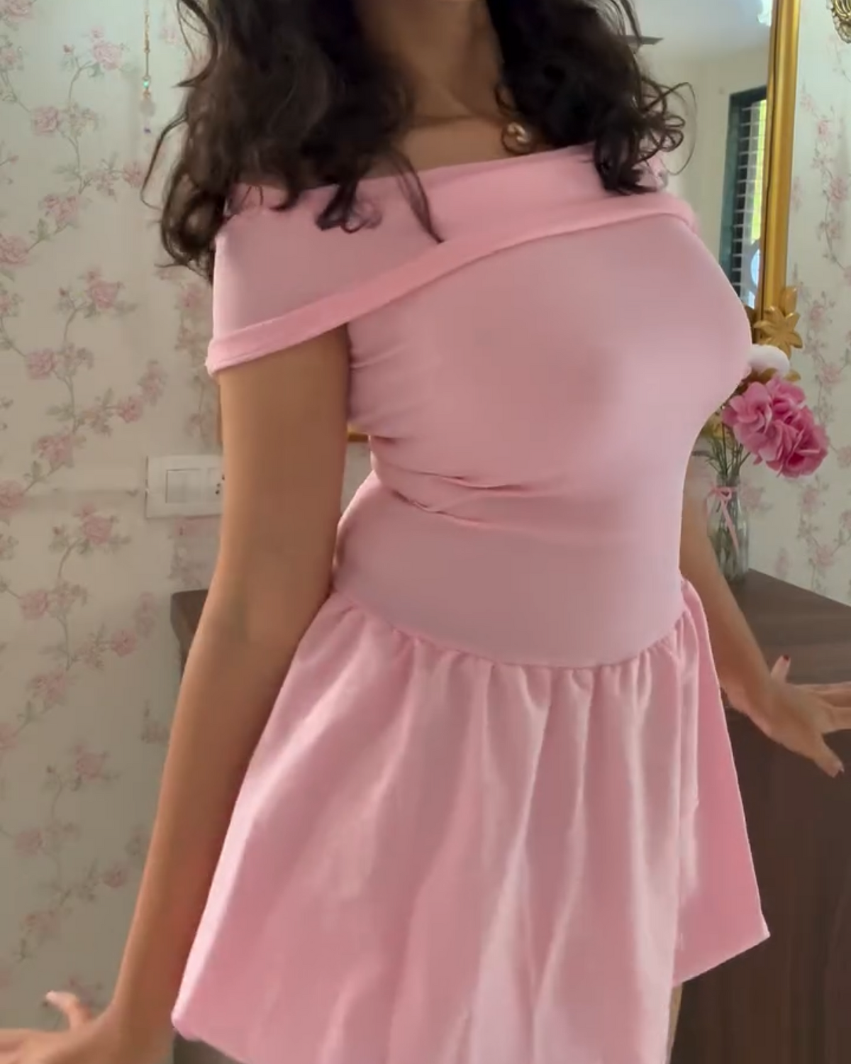 Off-Shoulder Bubble Mini Dress