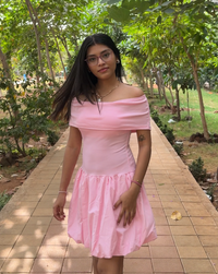 Off-Shoulder Bubble Mini Dress