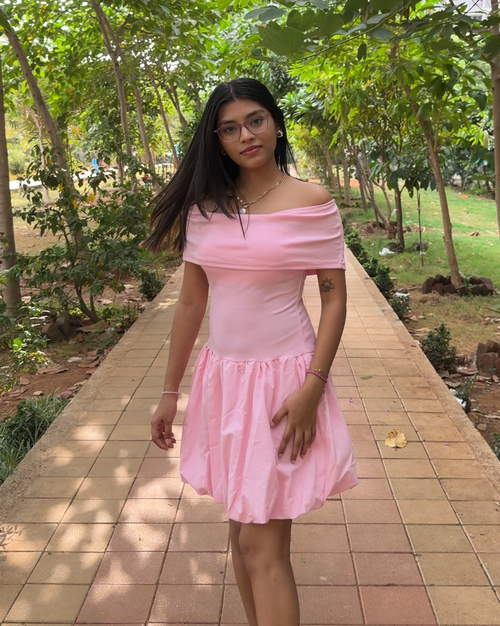 Off-Shoulder Bubble Mini Dress