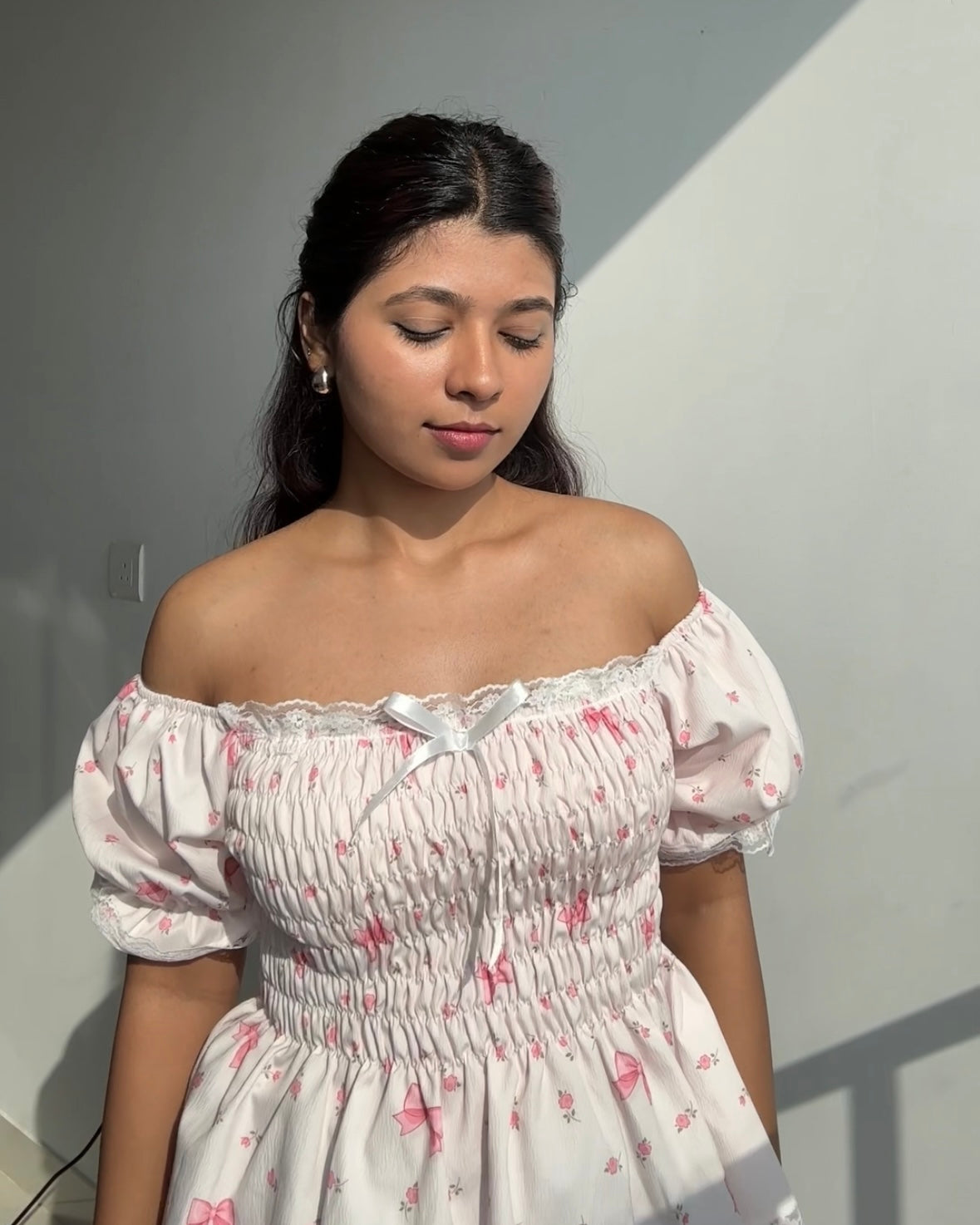 Bow Smocked Peplum Top