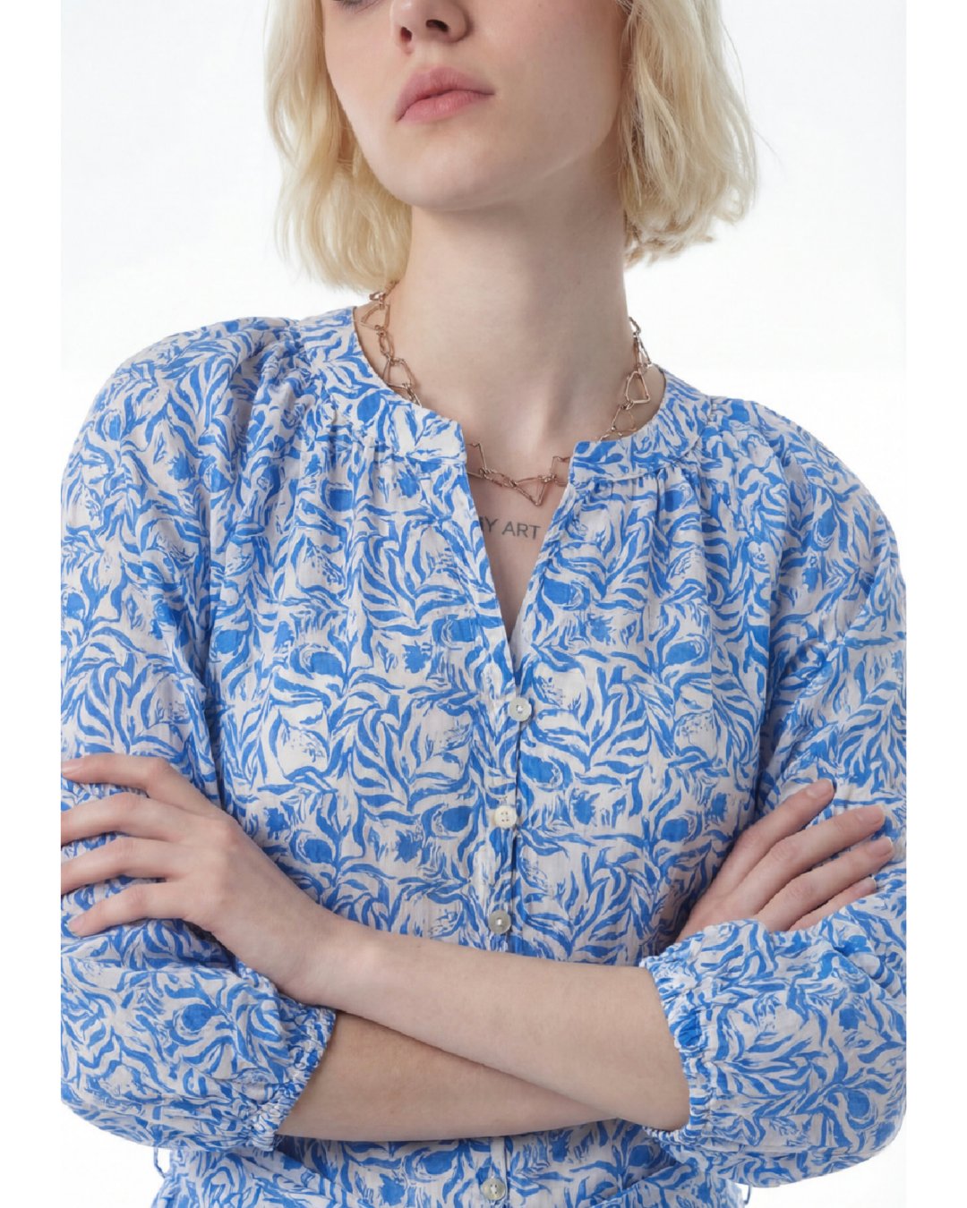 Azure Bloom Button-Down Dress