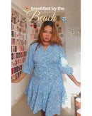 Azure Bloom Button-Down Dress