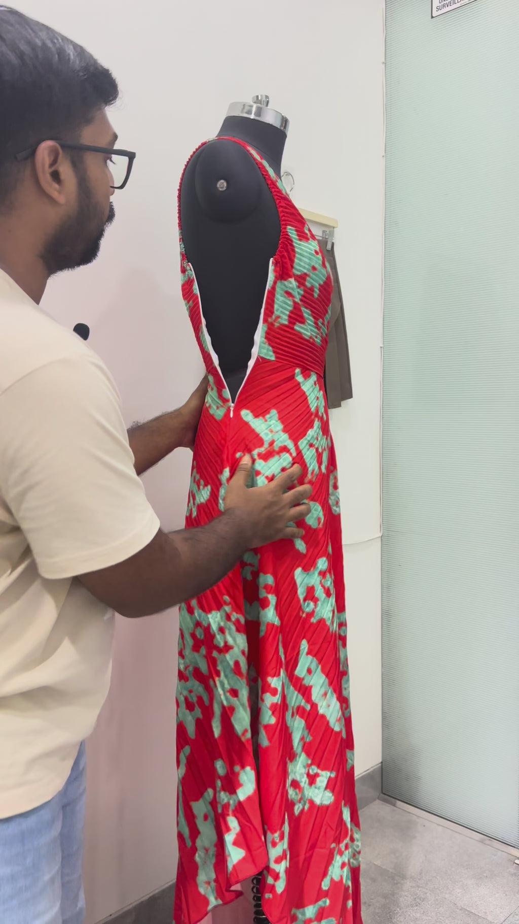 One-Shoulder Printed Pleated Maxi Dress