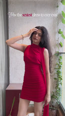 High-Neck Ruched Bodycon Mini Dress